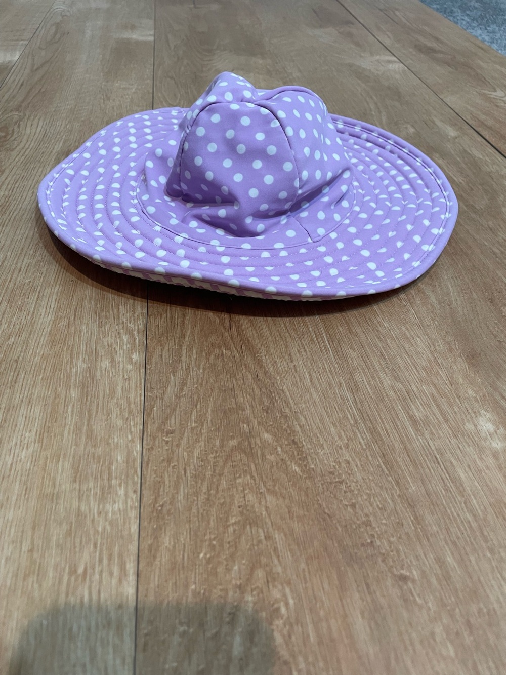 RuffleButts Girls Lavender White Polka Dot Wide Brim Sun Hat UPF Swim Beach 12M-